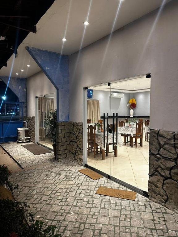Hotel welcoming entrance at night